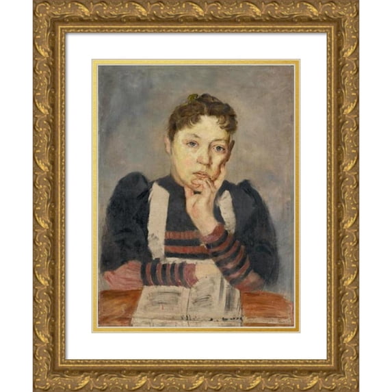 Aurel Ballo 18x24 Gold Ornate Framed and Double Matted Museum Art Print Titled - Study of a Woman with a Supported Hand (1890-1900)