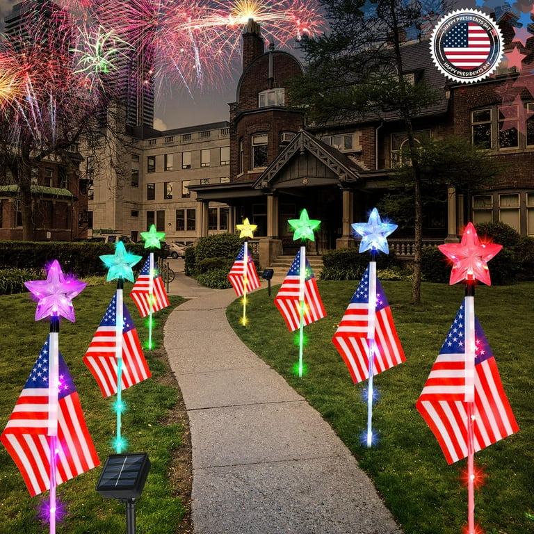 Aurelema 12 Pack 4th of July Solar American Lights Outdoor Patriotic Decoration 8 Modes Multicolor Changing Garden Stake Light Waterproof Lawn Pathway Light for Independence Day Yard Patio Decor C27 W...