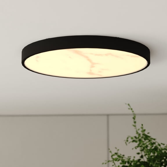 Aurelia 12 in. Contemporary Round Matte Black Integrated LED Flush Mount Ceiling Light with White Alabaster Shade