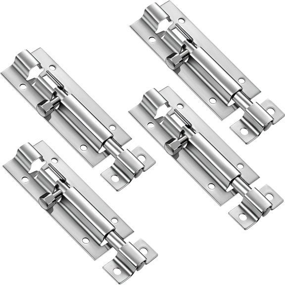 Aurelia 2026 New 4 Pack Door Security Slide Latch Lock Barrel Bolt Latch Slide Door Bolt Stainless Steel Sliding Door Latch with Screws for Gates,Cabinets,Doors,Sheds,Home Security