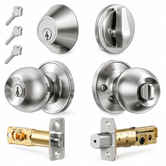Aurelia Keyed Alike Exterior Door Knob and Single Cylinder Deadbolt Combo Set,Easy Installation Keyed Same Entry Door Lock for and Entrance Front Door,Heavy Duty,Brushed Nickel
