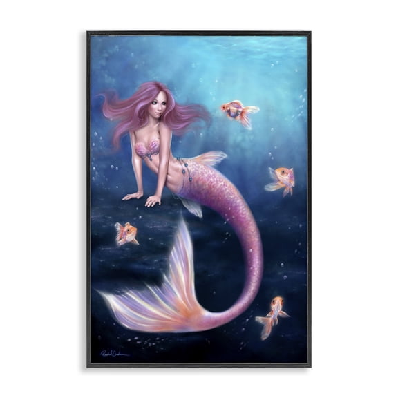 Aurelia Mermaid & Fish Black Framed Giclee Art, design by Rachel Anderson