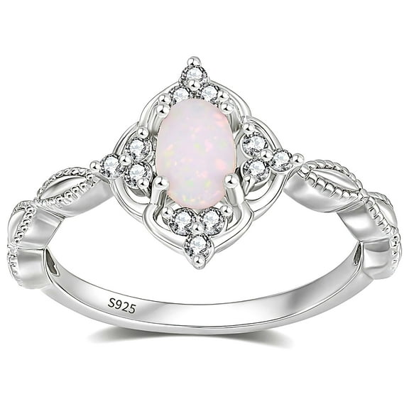 Aurelia Opal Ring for Women by Ginger Lyne Sterling Silver Oval Gemstone Cubic Zirconia