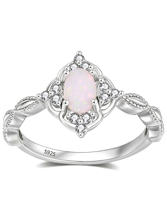 Aurelia Opal Ring for Women by Ginger Lyne Sterling Silver Oval Gemstone Cubic Zirconia