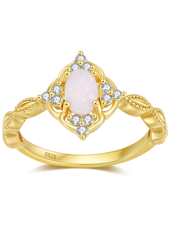 Aurelia Opal Ring for Women by Ginger Lyne Sterling Silver Oval Gemstone Cubic Zirconia
