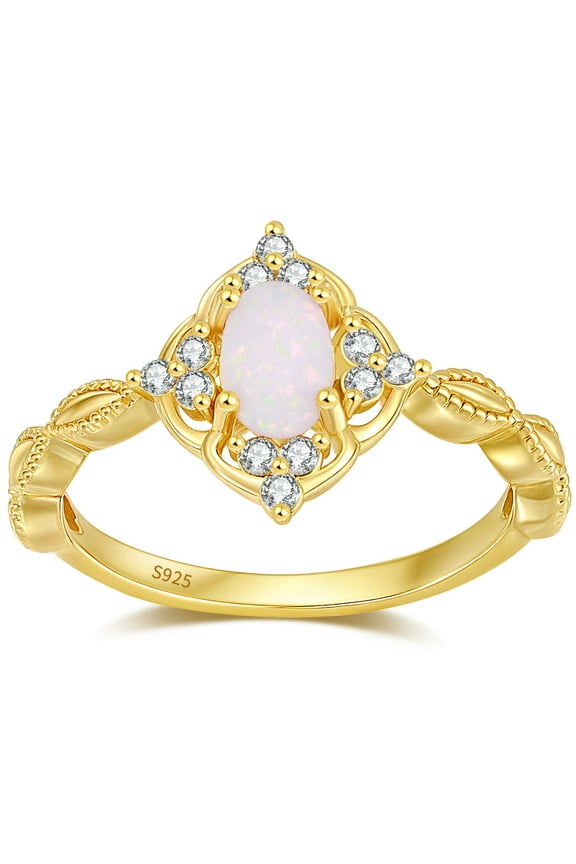 Aurelia Opal Ring for Women by Ginger Lyne Sterling Silver Oval Gemstone Cubic Zirconia