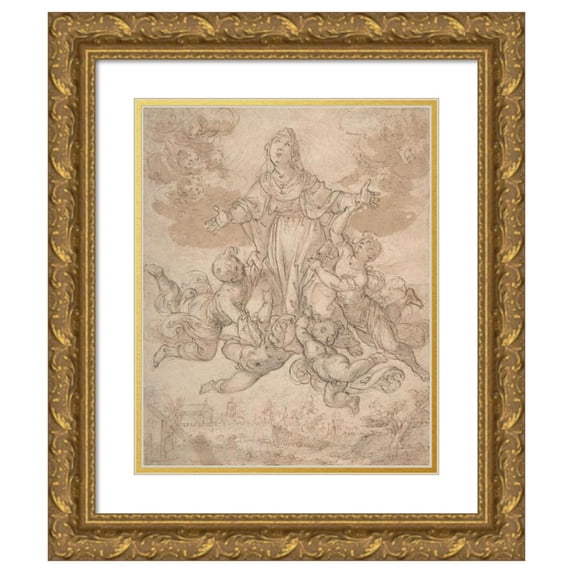 Aurelio Lomi 15x18 Gold Ornate Wood Frame and Double Matted Museum Art Print Titled - Virgin in Glory with Angels (1556-1622)