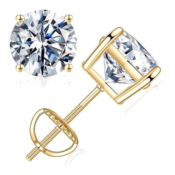 Aurelle 1CT Moissanite Stud Earrings for Women Men, D Color VVS1 Round Cut, 14K Yellow Gold Plated 925 Sterling Silver Screw Back Earrings, Hypoallergenic Unisex Jewelry