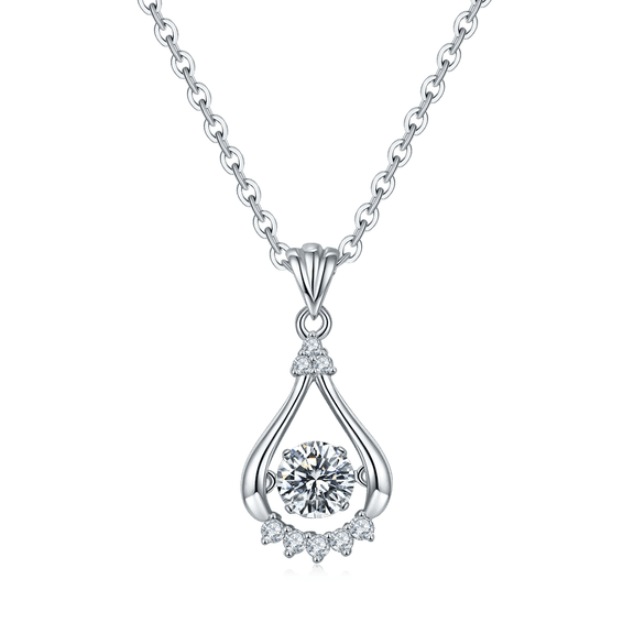 Aurelle "Dancing Stone" Lab-Grown Diamond Necklace – 0.30 Carat Round Brilliant Cut Diamond Pendant (EF Color/VS Clarity), 18K White Gold-Plated Sterling Silver – Anniversary or Birthday Gift