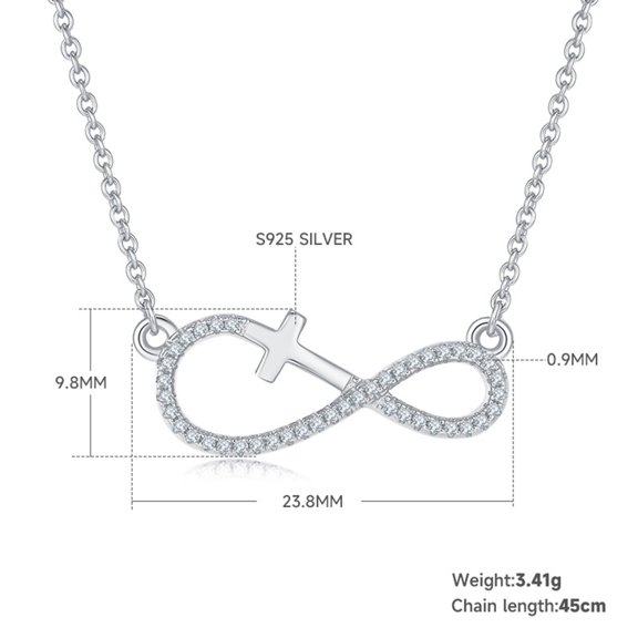 Aurelle Infinity Cross Moissanite Necklace for Women, 14K White Gold Plated 925 Sterling Silver Faith Cross Pendant, Christian Jewelry Gift for Mom Wife Daughter