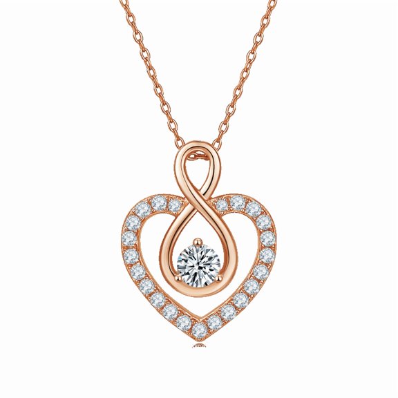 Aurelle Infinity Heart Moissanite Necklace for Women, 14K Rose Gold Plated 925 Sterling Silver Infinity Love Heart Pendant, Anniversary Birthday Mother's Day Jewelry Gift for Wife Mom Girlfriend