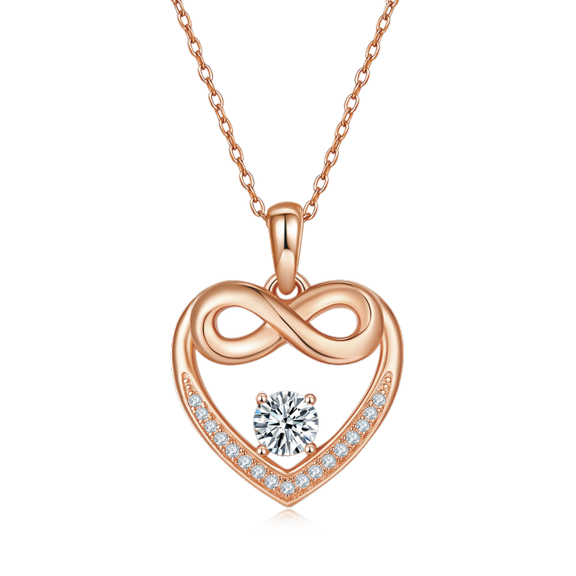 Aurelle Infinity Heart Moissanite Necklace for Women, 5mm D Color VVS1 Round Diamond, 14K Rose Gold Plated 925 Sterling Silver Love Heart Pendant, Anniversary Birthday Gift for Wife Mom, 18" Chain