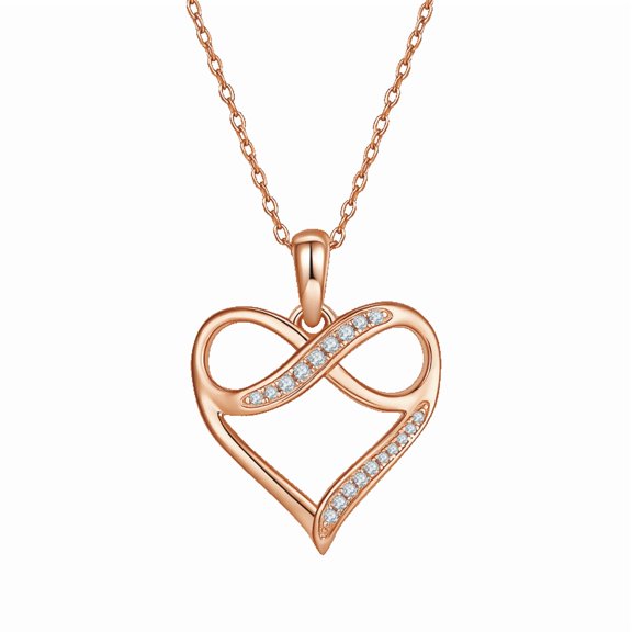 Aurelle Infinity Heart Moissanite Necklace for Women, 925 Sterling Silver 14K Rose Gold Plated Love Heart Pendant Necklace, Symbol of Eternal Love Jewelry Gift for Wife Girlfriend Mom