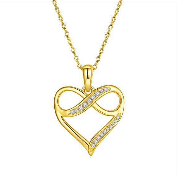 Aurelle Infinity Heart Moissanite Necklace for Women, 925 Sterling Silver 14K Yellow Gold Plated Love Heart Pendant Necklace, Symbol of Eternal Love Jewelry Gift for Wife Girlfriend Mom