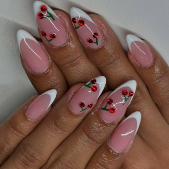 Aurgiarme 24 Pieces Elegant Artificial Nails with Fruit Designs Press on Nails Easy to Apply and Remove for Various Occasion