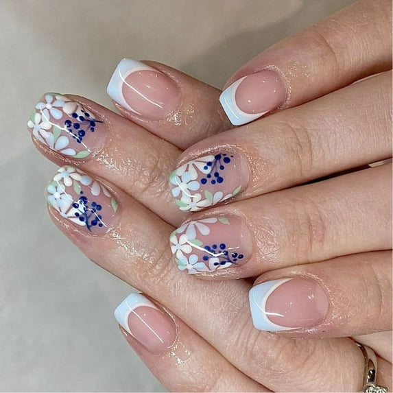 Aurgiarme 24pcs Short Press On Nails With Floral Patterns Artificial Nails Stick on Nails For Daily Wear And Special Occasions
