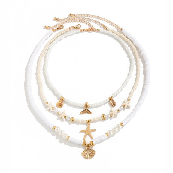 Aurgiarme 3 Pieces Sea Themed Necklaces Trendy Collarbone Chain Choker with Lightweight Designing For Beach Parties