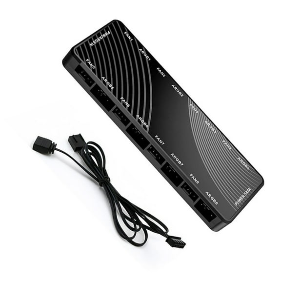 Aurgiarme Addressable RGBs and PWMs Fan Controller, 8 Port Hubs for PC Lighting and Fan Speed Management