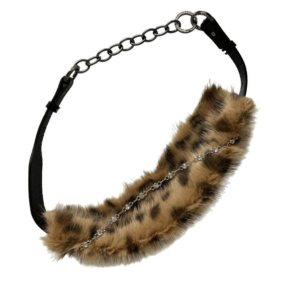 Aurgiarme Adjustable Animal Pattern Plush Belt PU Leather Chain Belt With Crystal Designs For Fashion Forward Women Dresses