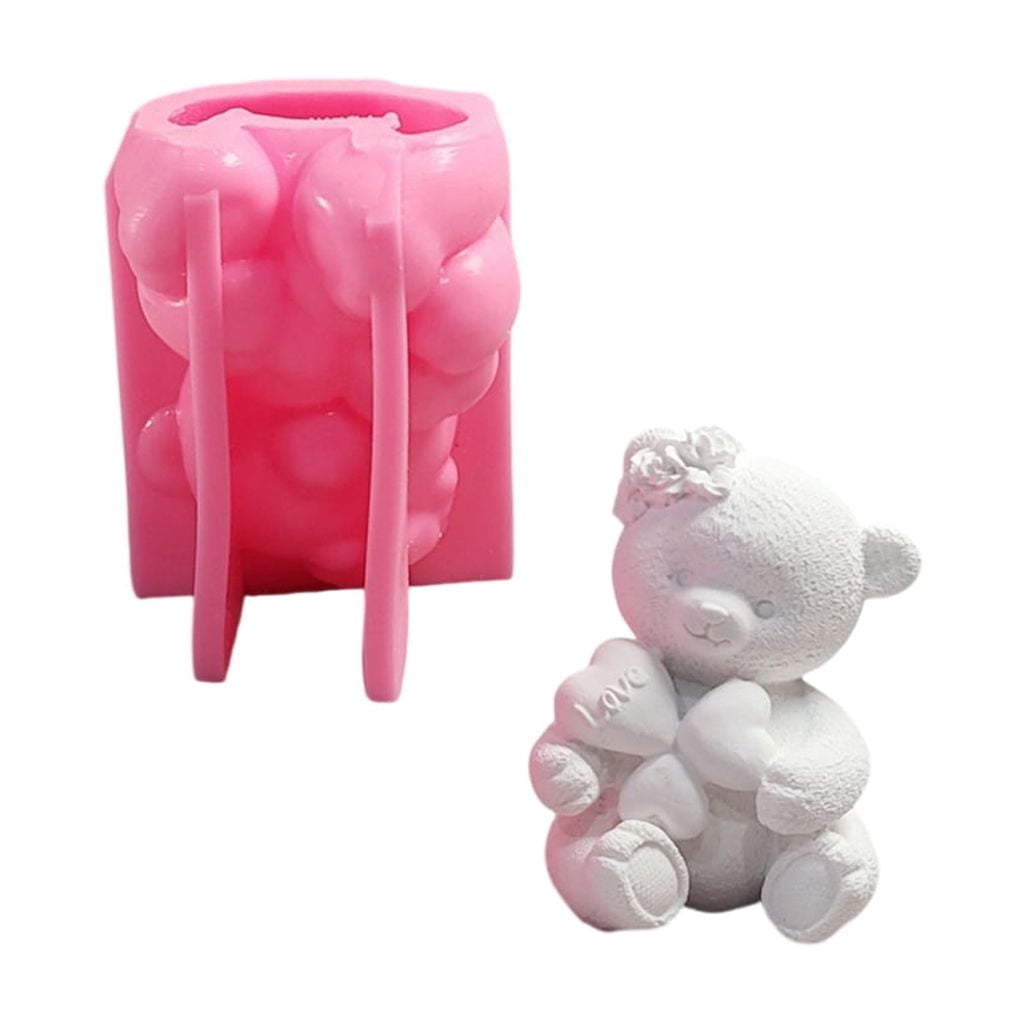 Aurgiarme Bear Figurine Candle Gypsum Mold Animal Aromatherapys Silicone Molds Desktops Ornament Mold Home Decoration Mold
