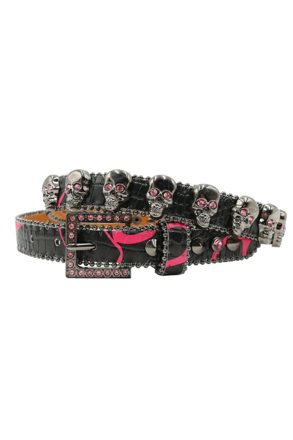Blingbling Pin Buckle Belt for Adult Rhinestones Rivet Skull Studded Pants Belt Street Dancing Belt Cool Eye Catching