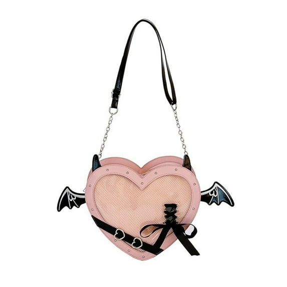 Aurgiarme Bows Shoulder Bag Japanese Styles Crossbody Bag Heart Shape Itabag Lovely Dating Bag Messengers Bag for Pin Display