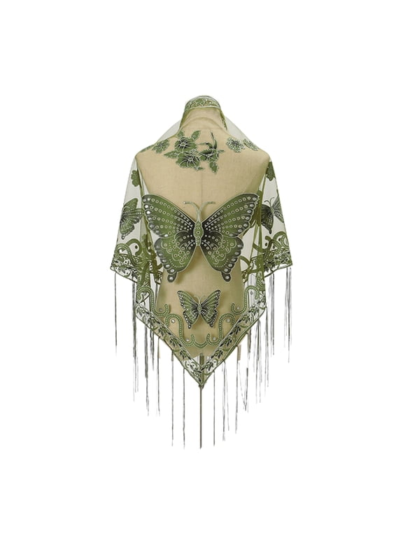 Butterfly Embroidered Shawl Lace Triangle Scarf Formal Shawls And Wrap For Evening Dresses Sheer Shawl With Fringe