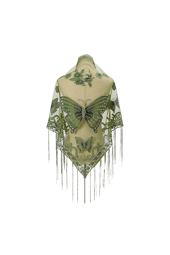 Butterfly Embroidered Shawl Lace Triangle Scarf Formal Shawls And Wrap For Evening Dresses Sheer Shawl With Fringe