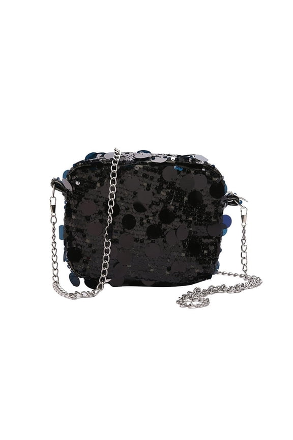 Compact And Stylish Evening Purse Crossbody Handbag With Sparkling Sequined Delicate Chain Strap Shoulder Bag For Women