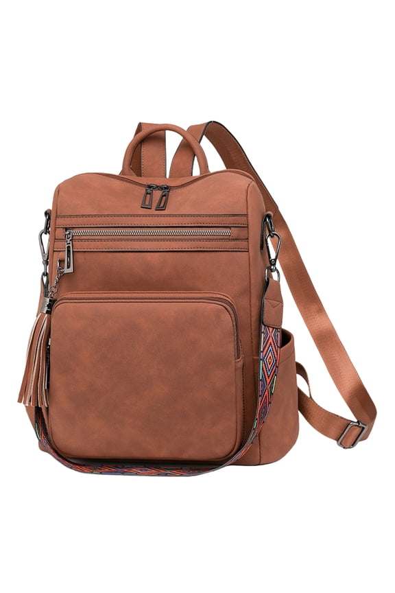 Contemporary PU Leather Backpack for Women Shoulder Bag Casual Handbag for Travel and Daily Use with Tassels Charm