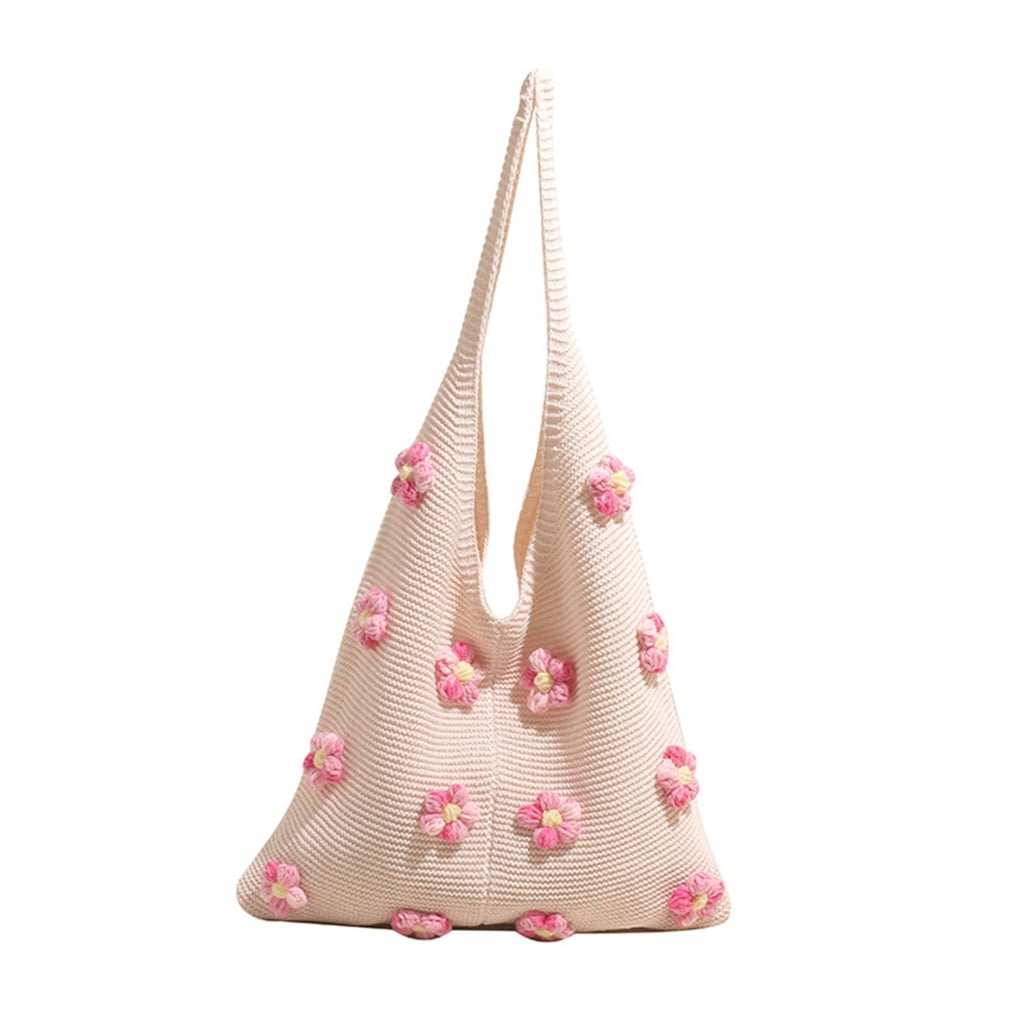 Aurgiarme Elegant Floral Pattern Shoulder Bag Lightweight And Practical Knitted Crochet Bags For Everyday Use And Easy Pairing