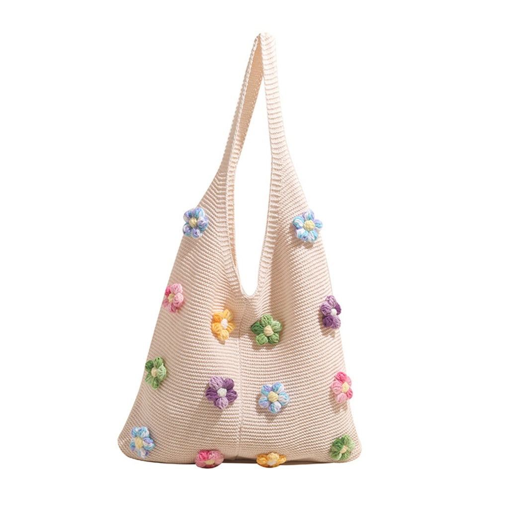 Aurgiarme Elegant Floral Pattern Shoulder Bag Lightweight And Practical Knitted Crochet Bags For Everyday Use And Easy Pairing