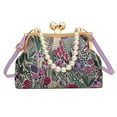 thumbnail image 1 of Aurgiarme Elegant Vintage Flower Embroidery Handbag Shoulder Purse Evening Bag with Pearls Chain Decors Crossbody Bag for Women, 1 of 9