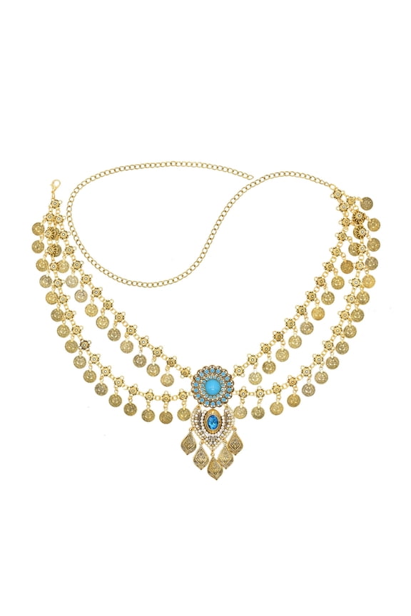 Eye Catching Belly Dance Hip Belt Multi Layer Waist Chain Decoration with Metallic Flowing Fringe Accents