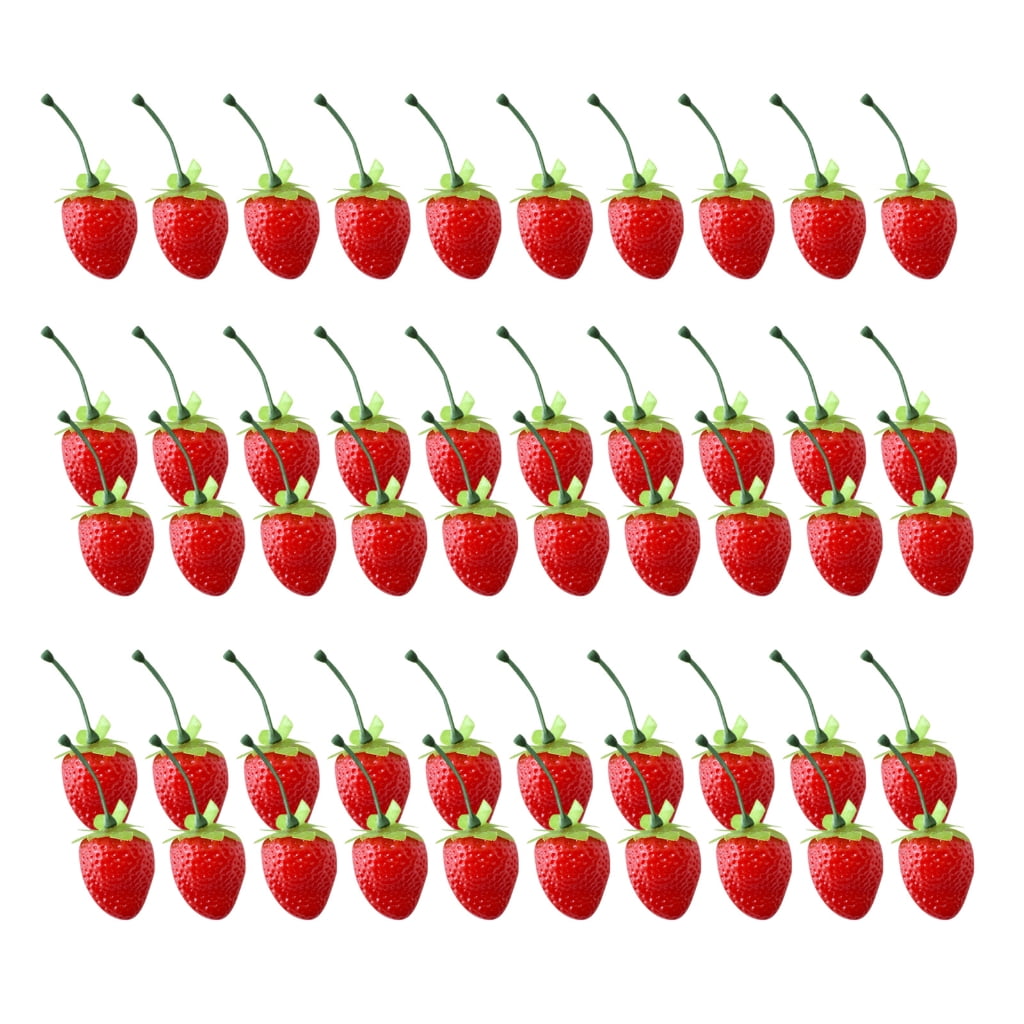 Set Of Faux Strawberry Picks With Pot – Artificial Strawberry Branches For Home Decor & Wreaths