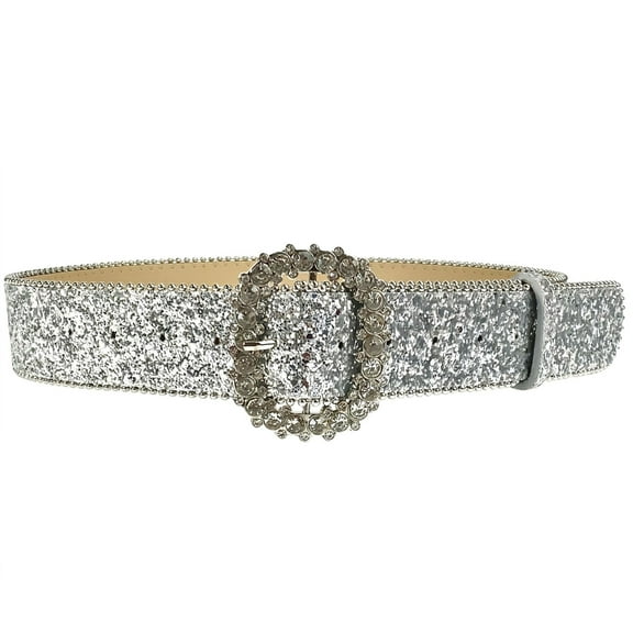 Aurgiarme Glittering Powder Crystal Oval Buckle Belt for Adult Sequins Waistband All Matching Waist Belt Daily Use Waist Ornament