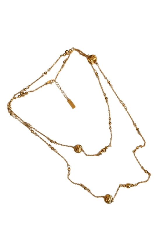 Golden Gold Plated Vintage Beads Necklace Pumpkin Sphere Neckchain for Layering and Adding Depth to Outfits