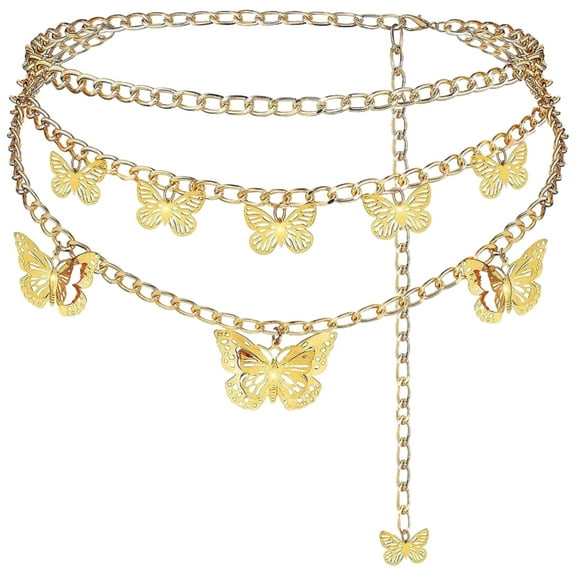 Aurgiarme Multilayer Waist Belt Stylish for Stage Dance Music Festival Jeans Dress Belt Body Jewelry Chain Metallic Belly Dance