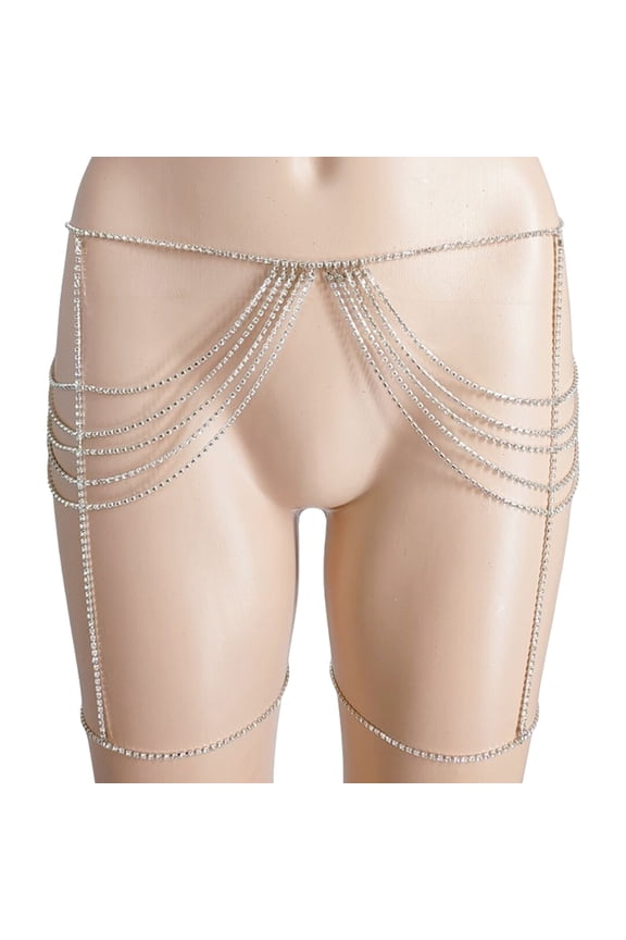 Multilayer Waist Garter Chain Rhinestones Leg Chain for Female Night Club Thigh Chains Fringed Chain Body Jewelry