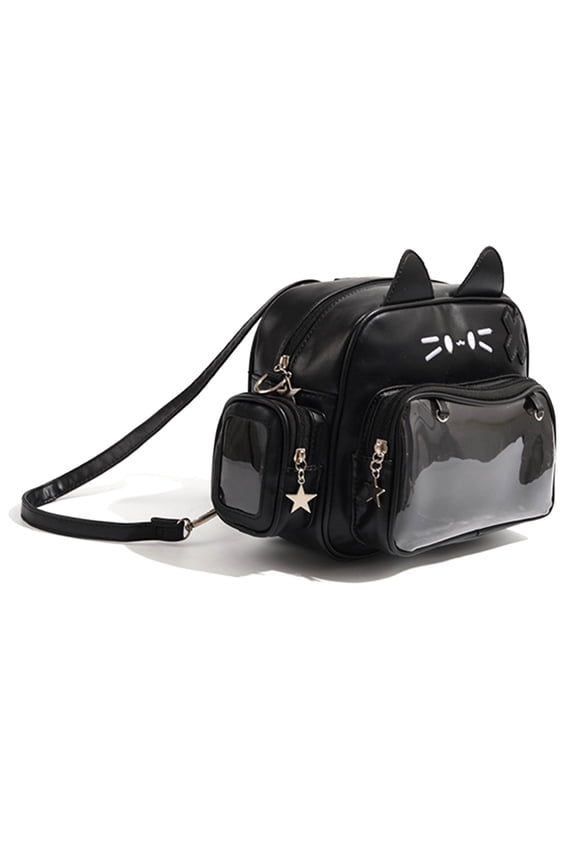 Multipurpose Cats Ears Shoulder Bag with Adjustable Straps Large Capacity Clear Pocket Itabag Backpack for Pin Display