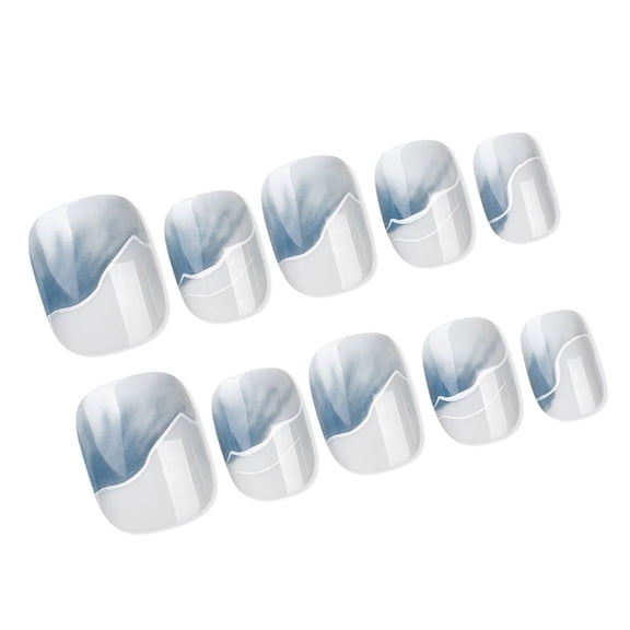 Aurgiarme Pack of 24 Womens Short Square Glossy Artificial Nails with Gradients Landscape Painting Full Covers Press On Nails