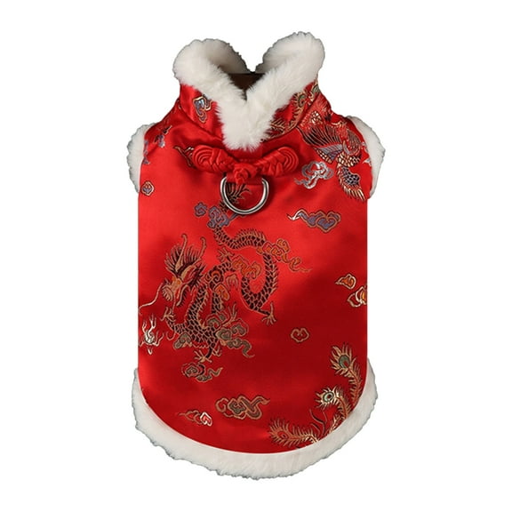 Aurgiarme Pet Thickened Cloaks Chinese New Years Dog Clothes Winter Warmth Costume for New Years Celebration