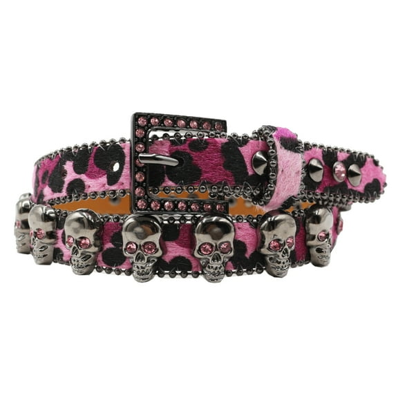 Aurgiarme Punk PU Waist Belt Heavy Duty Rivets Hip Hop Skull Belt Waistband Glinting Buckle with Encrusted Rhinestones