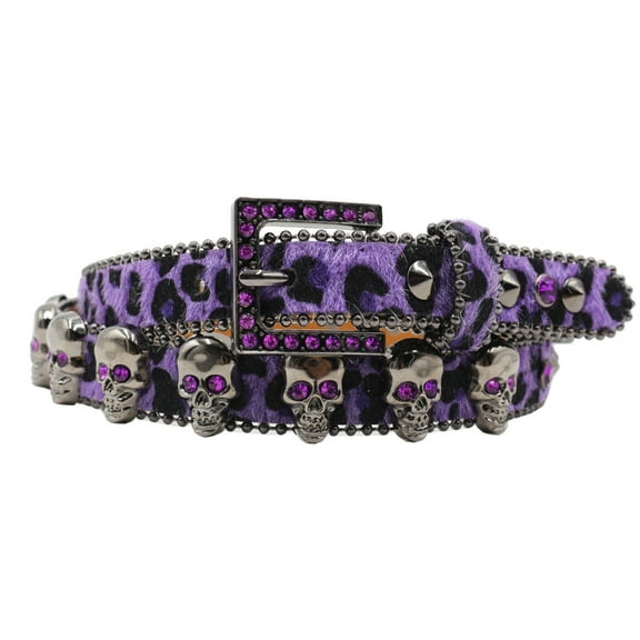 Aurgiarme Punk PU Waist Belt Heavy Duty Rivets Hip Hop Skull Belt Waistband Glinting Buckle with Encrusted Rhinestones