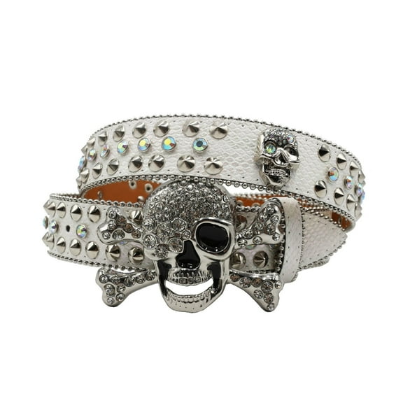 Aurgiarme Punk Skull Buckle Belt for Adult Teens Rhinestones Rivet Studded Belt Halloween Party Music Festival Belt Eye Catching