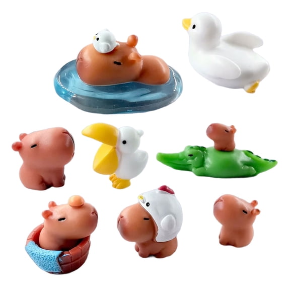 Aurgiarme Set Of 10 Capybaras Duck Animal Models for Home Accent