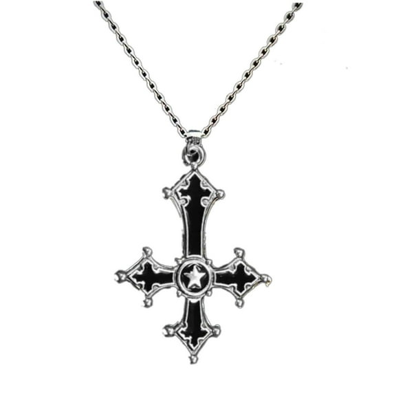 Aurgiarme Stylish Gothic Inverted Crucifix Necklace Alloy Pendant Neckchain Elegant Jewelry for Music Festival Attire and Parties
