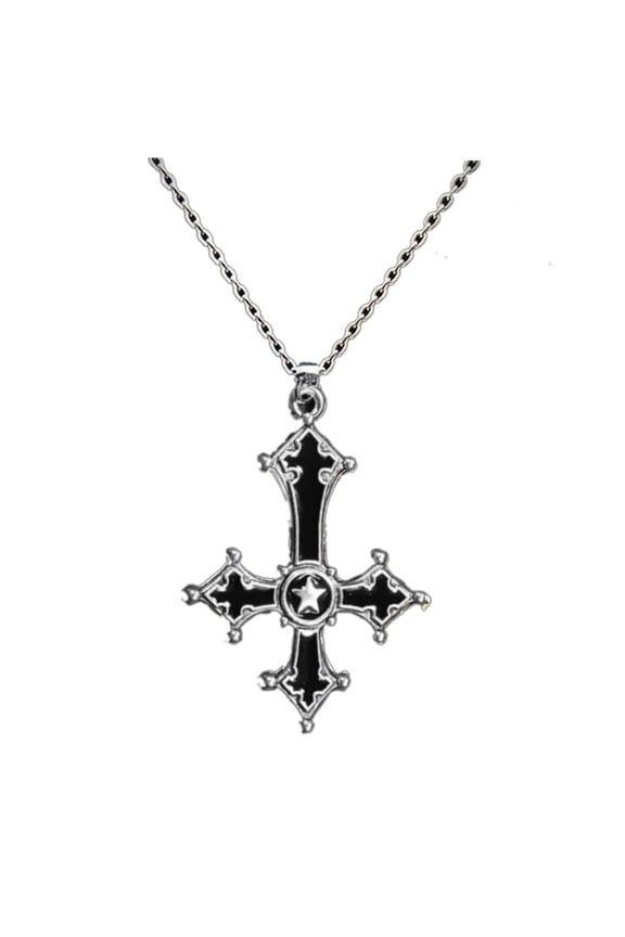Stylish Gothic Inverted Crucifix Necklace Alloy Pendant Neckchain Elegant Jewelry for Music Festival Attire and Parties