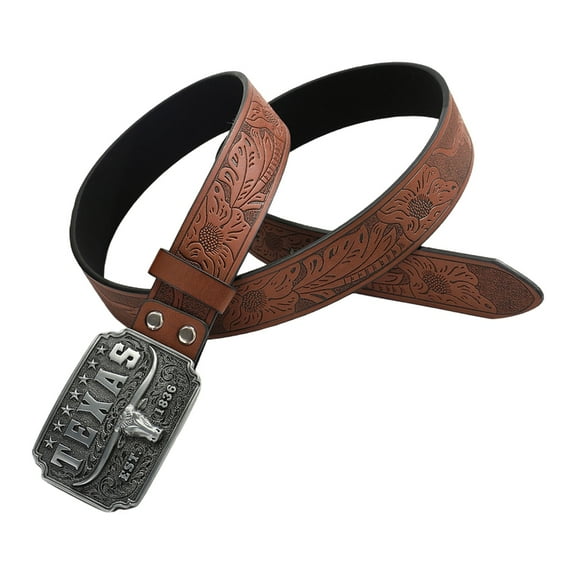 Aurgiarme Stylish Men’s Belt PU Leather Waist Ornament Punk Sash with Embossed Metal Buckle Charm for Daily Wear & Party