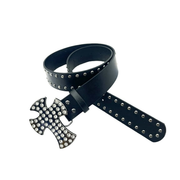 Aurgiarme Stylish Rhinestoned Rivet Belt for Girls Women Western PU Leather Waist Girdle for Everyday or Special Occasion